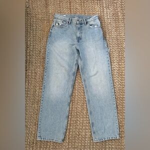 Zara Light Blue Distressed Jeans Patch Detail low rise straight jeans size 4
